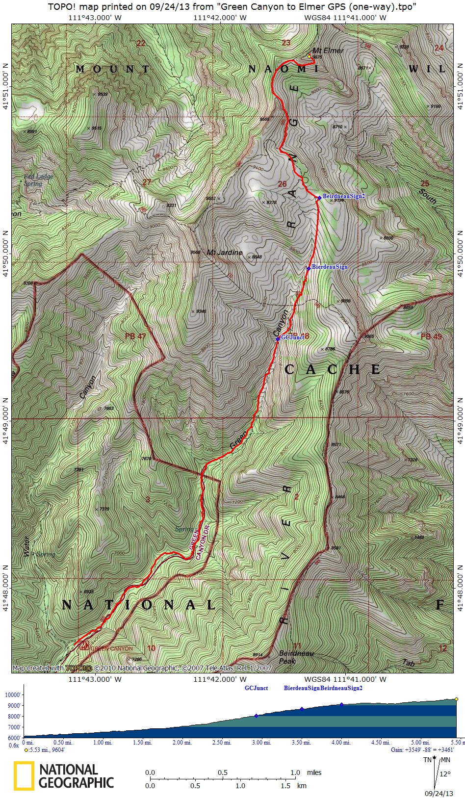 Green Canyon to Mt. Elmer (one way)